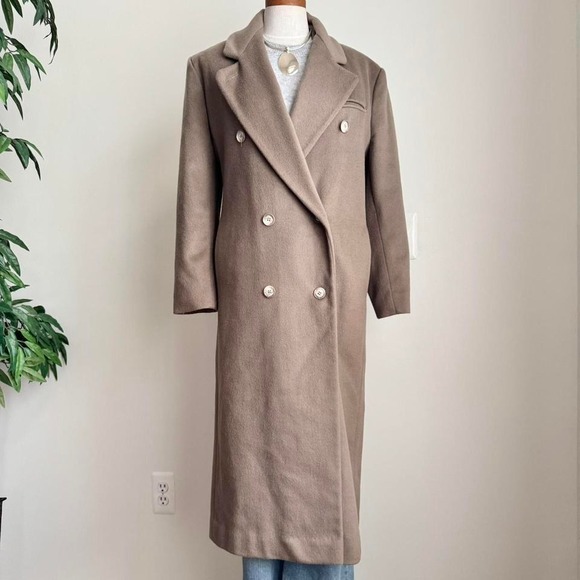 Vintage 90s 100% Wool Over Coat Taupe Tane - Picture 2 of 8